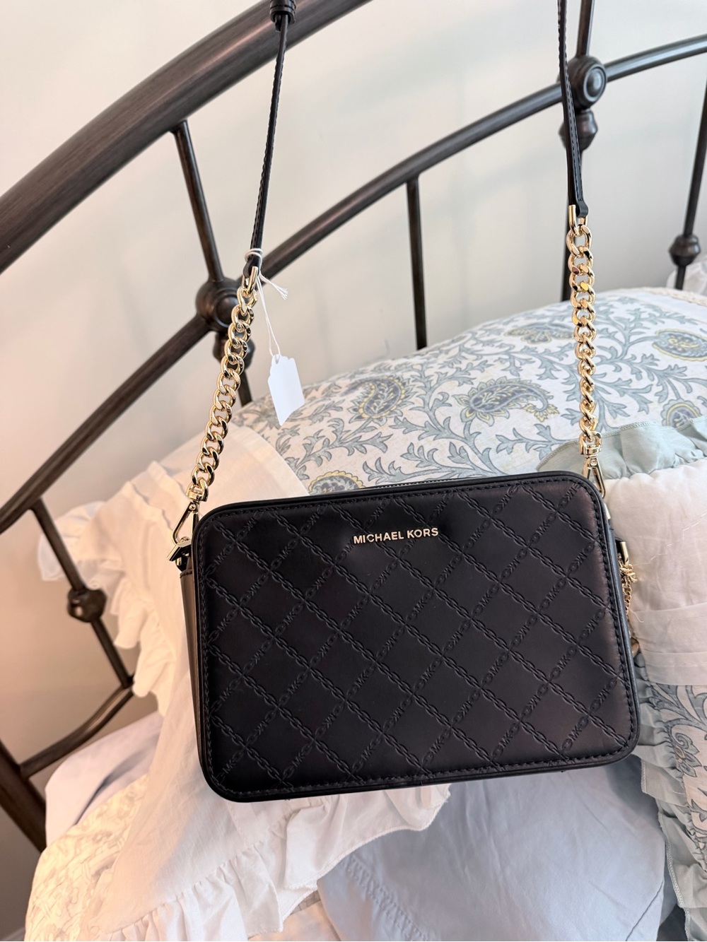 MICHAEL KORS Chain-embossed Camera Crossbody Bag NEW